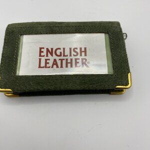 Vintage English Leather Green Suede Card Holder Wallet With Zippered Closure & G